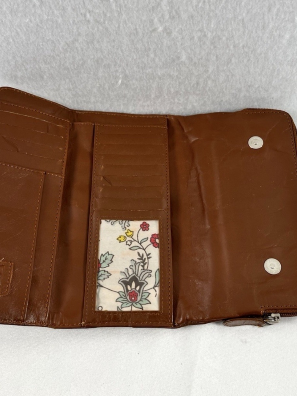 VTG Hobo International Cognac Brown Leather Trifold Continental Organizer Wallet - Picture 3 of 9